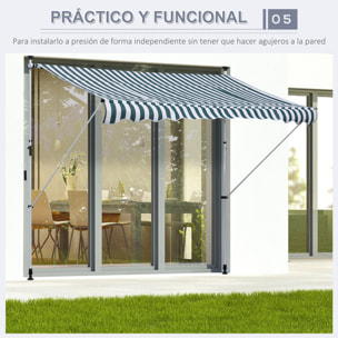 Toldo Manual Retráctil Exterior 300x150x170-280 cm Enrollable Manivela Verde