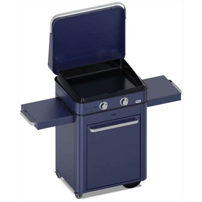 Plancha gaz ENO Enosign 65 bleu navy sur chariot, 56x40 cm