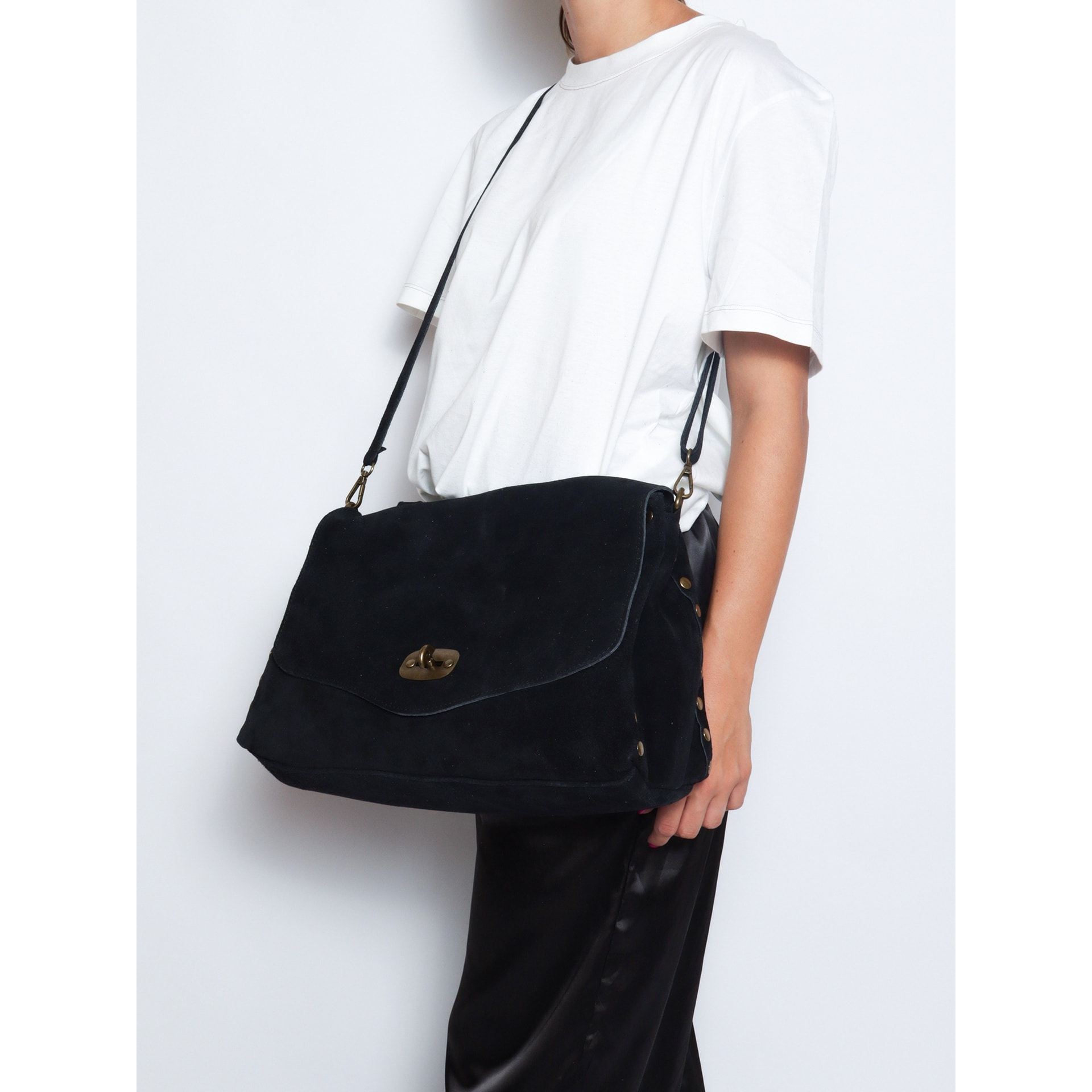 Borsa a mano da donna Made in Italy - Modello Zelia Elite - Pelle scamosciata - 37.0 x 22.0 x 15.0 cm