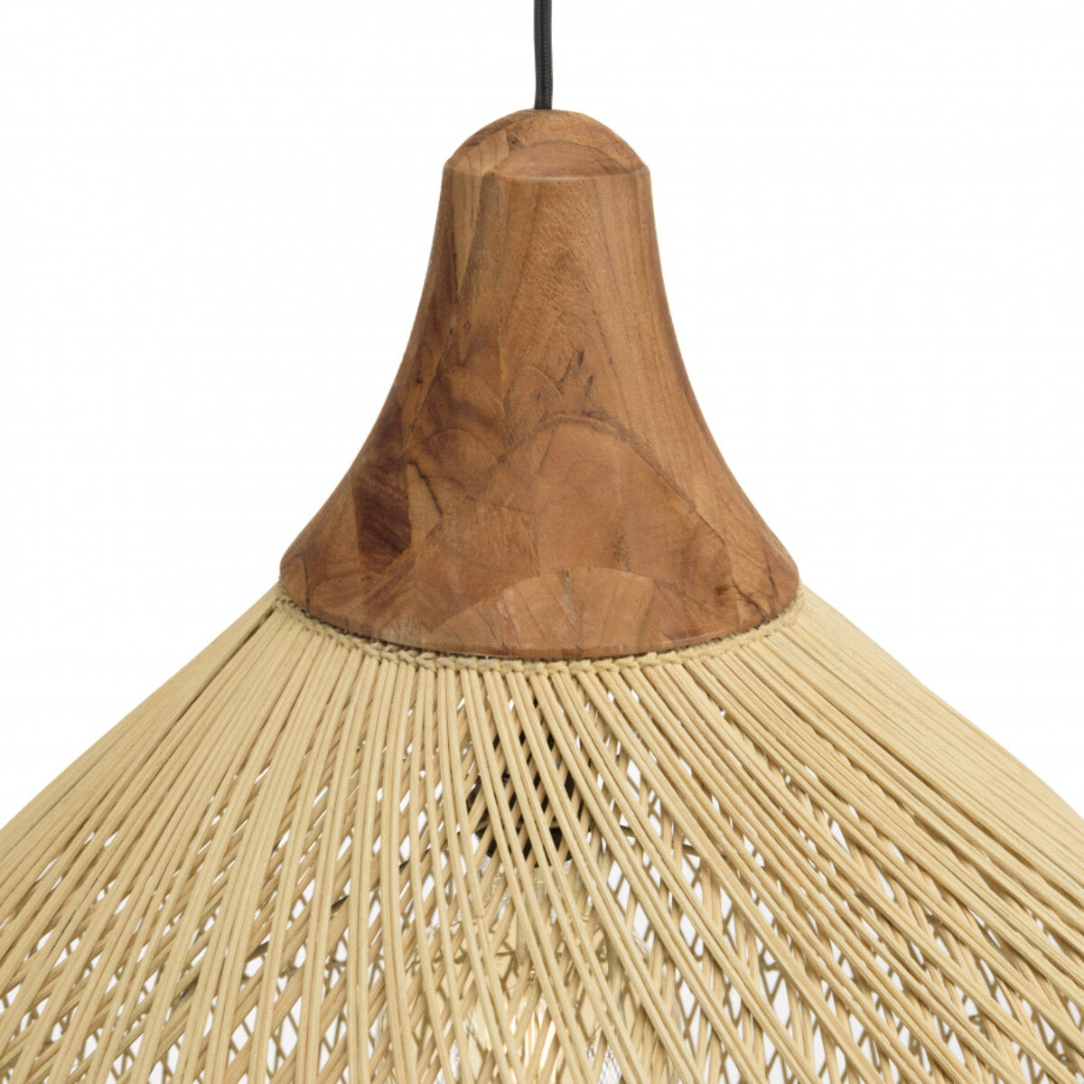 ALIDA - Suspension 'cloche' 68x68cm rotin couleur naturelle et teck