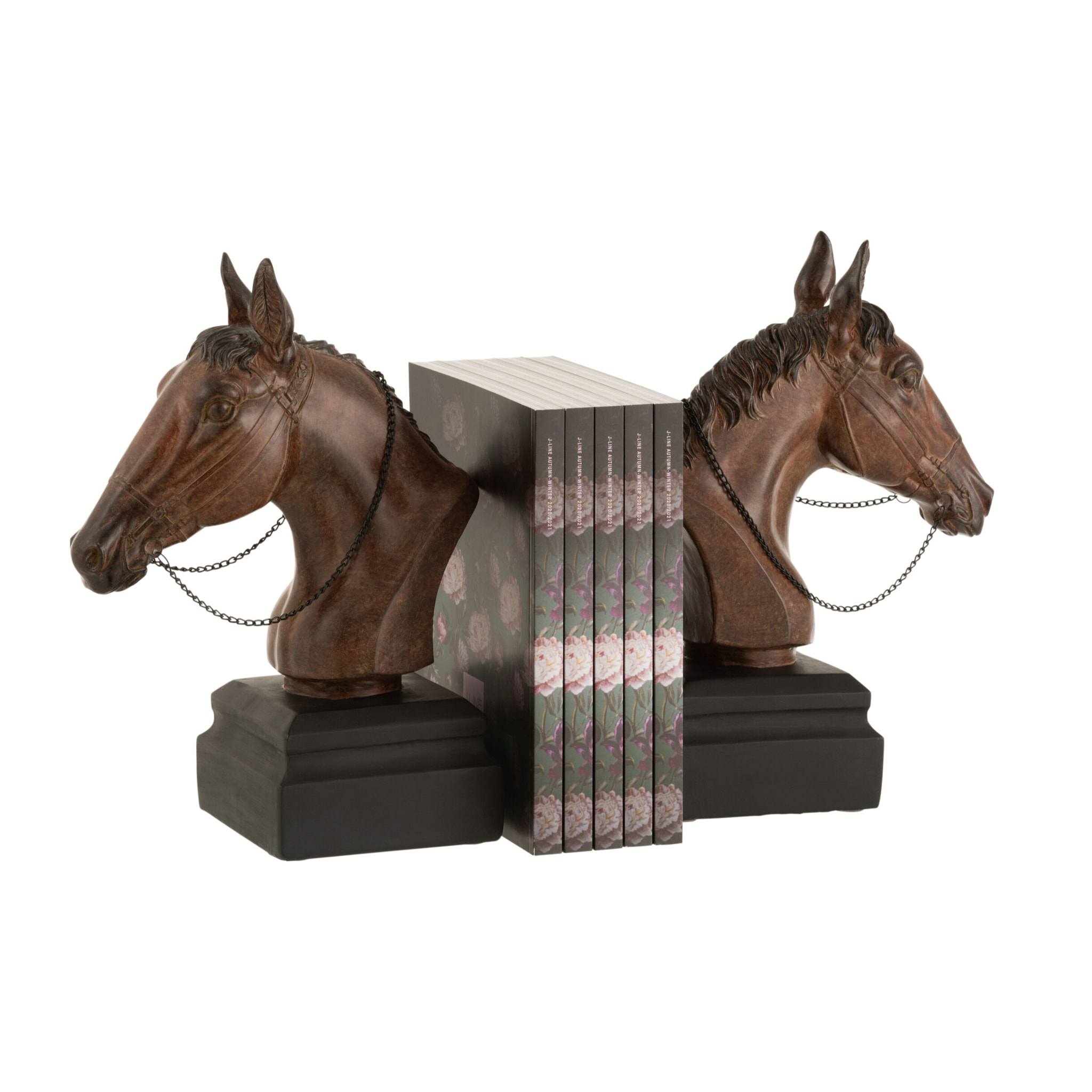 J-Line Set De 2 Serre-Livre Cheval Resine Marron