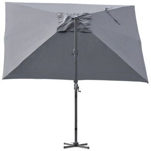 Parasol déporté carré parasol LED inclinable pivotant 360° manivelle piètement acier dim. 3L x 3l x 2,66H m gris