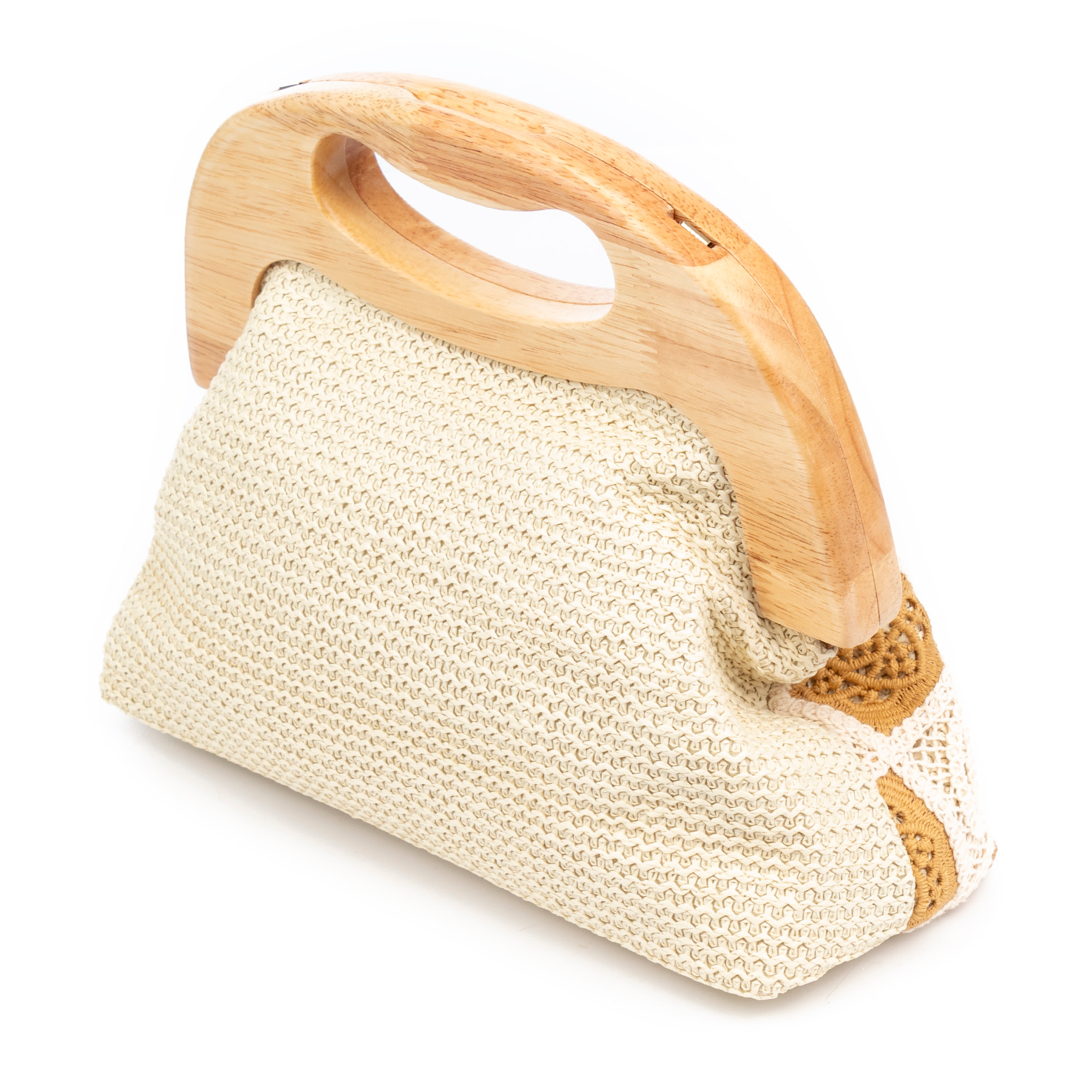 Barbaira Borsa a mano Donna. Realizzata in legno naturale e cotone.