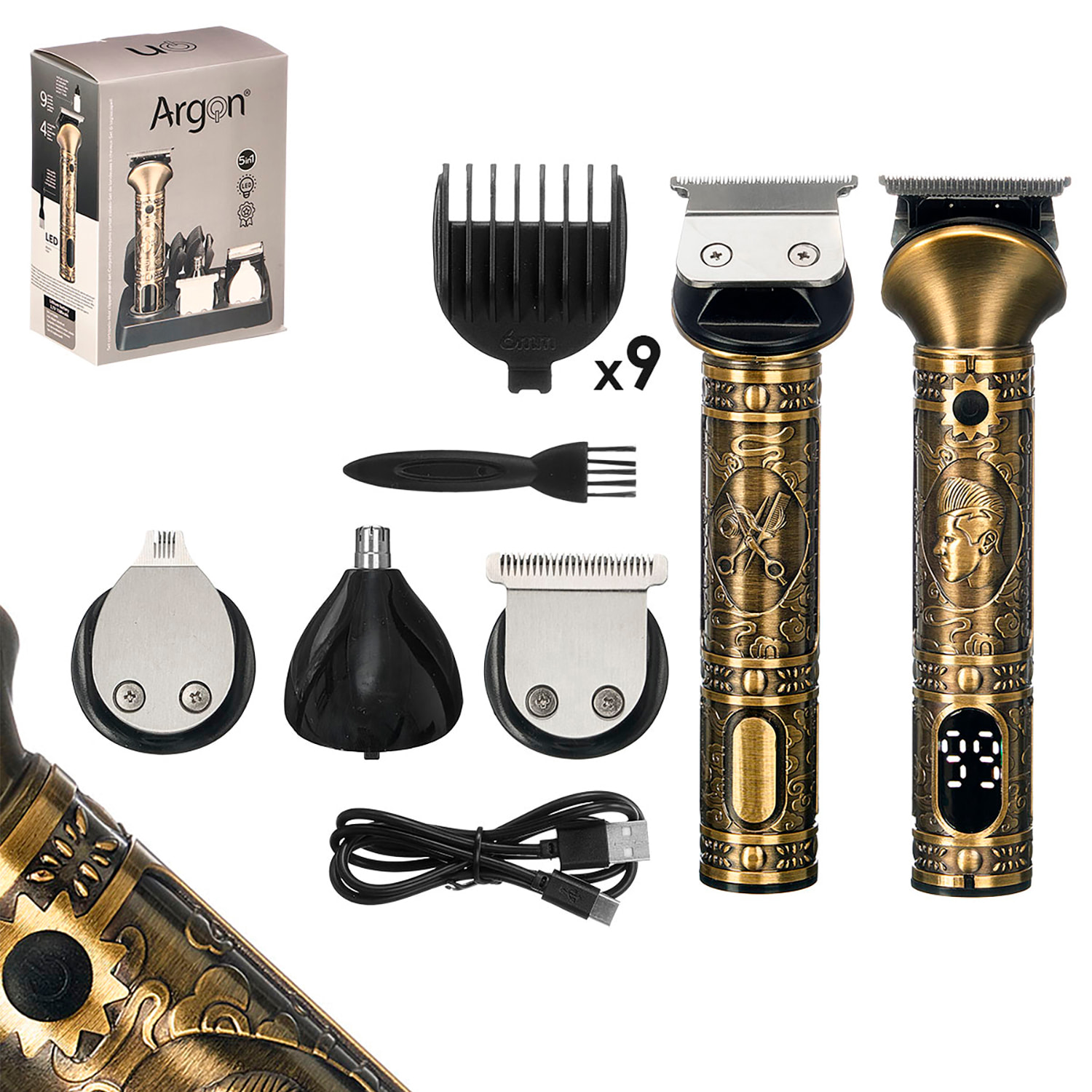 Set de cortapelo de metal con soporte y 13 accesorios. Batería recargable de 1500mAh.