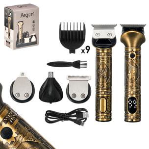 Set de cortapelo de metal con soporte y 13 accesorios. Batería recargable de 1500mAh.