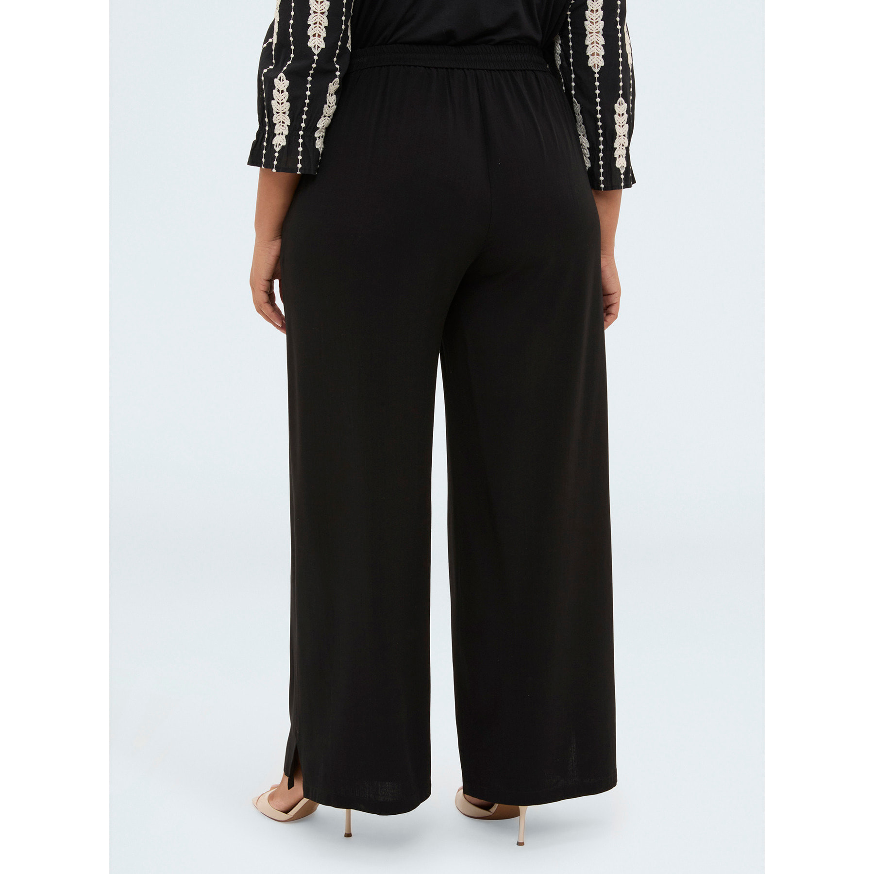 Fiorella Rubino - Pantalones Wide Leg con cordón en la cintura - Negro