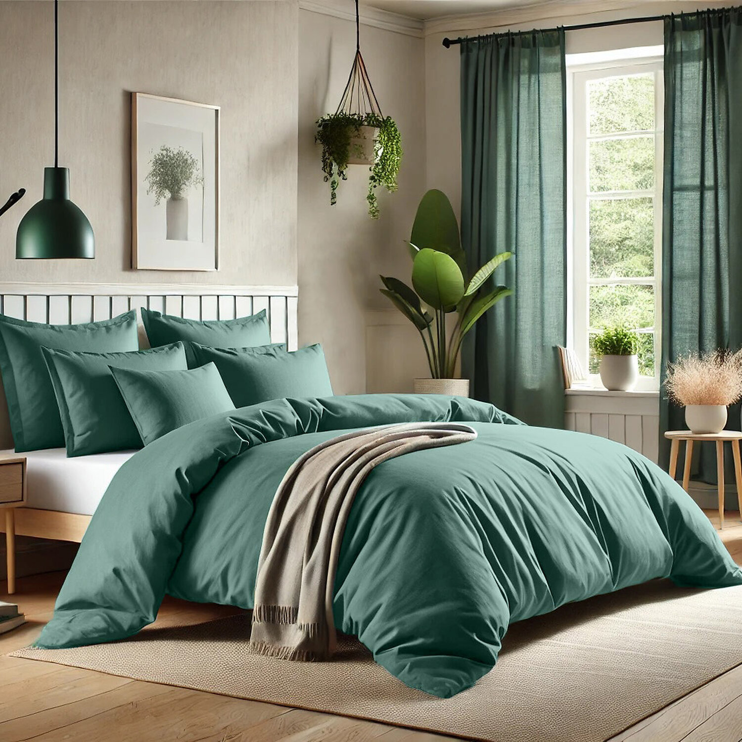 Parure housse de couette unie 100% coton - essentiel - bleu canard