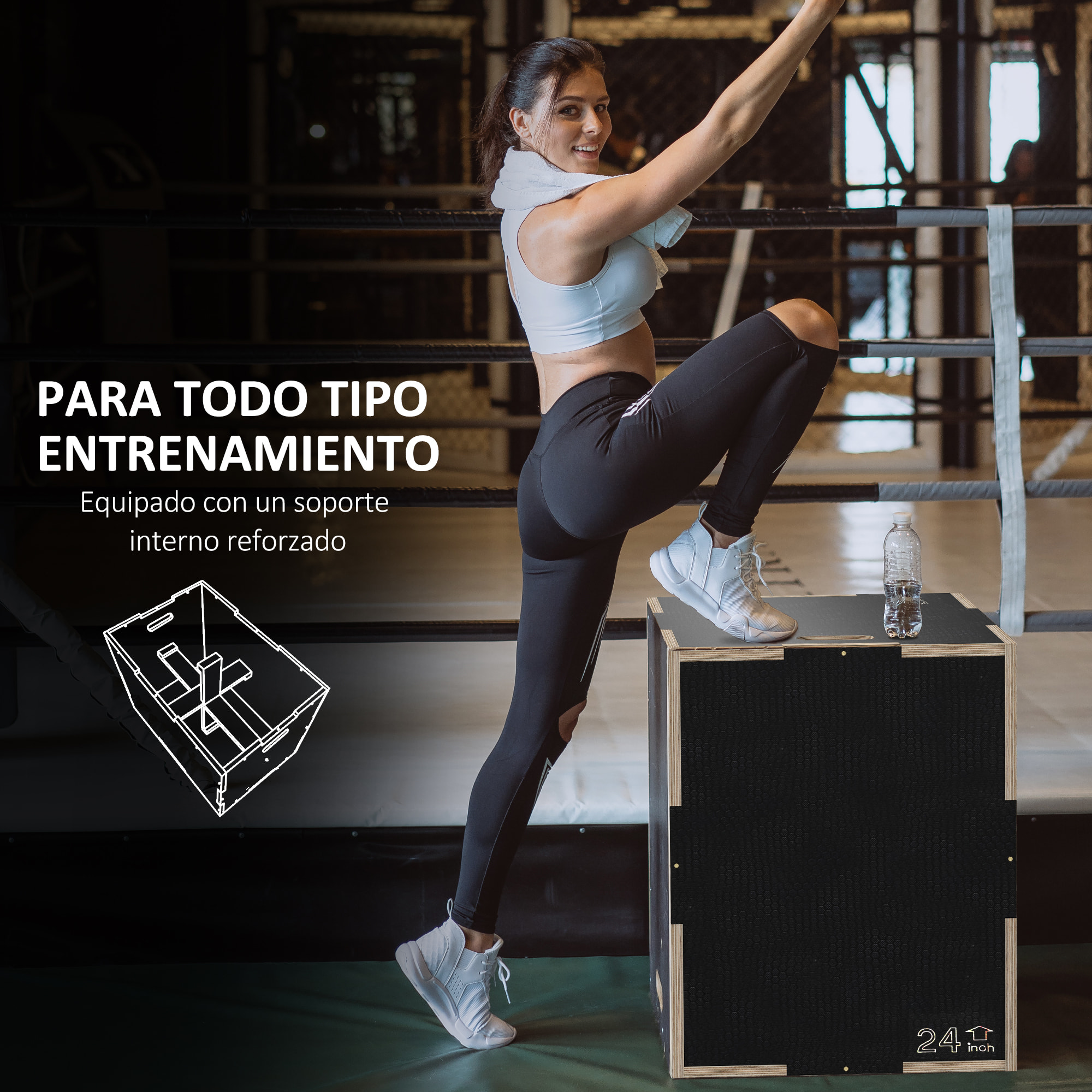 Cajón Pliométrico Caja Pliométrica con 3 Alturas Diferentes Entrenamiento de Fuerza en Casa Oficina Gimnasia CrossFit Carga 120 kg 61x51x41 cm Negro