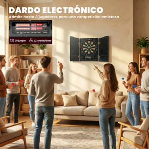 Diana Electrónica con 6 Dardos de Punta Blanda y 24 Puntas de Repuesto 2 Pantallas LED Avisos de Voz hasta 8 Jugadores Diana de Dardos de Pared con 25 Juegos 202 Variaciones Puertas de Madera