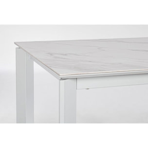 Tavolo BRIVA in acciaio grigio chiaro e piano in ceramica effetto marmo, allungabile 160×90 cm – 220×90 cm