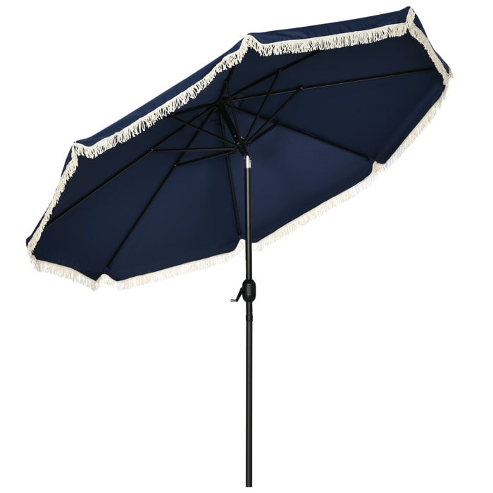 Parasol octogonal inclinable Ø 2,68 x 2,32H m mât acier noir polyester haute densité 180 g/m² bleu nuit