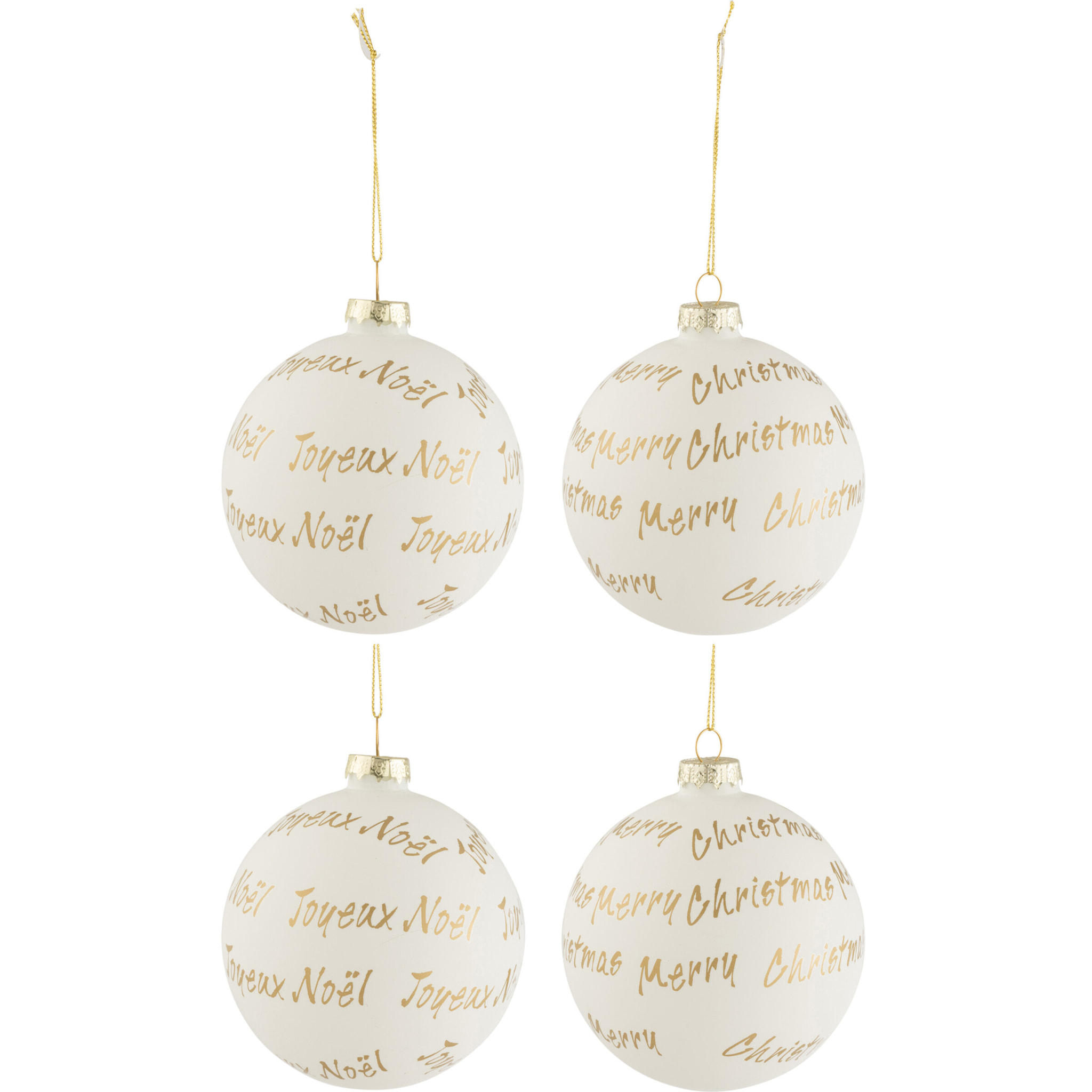 J-Line boule De Noël Xmas - verre - blanc/or - medium - boîte de 4