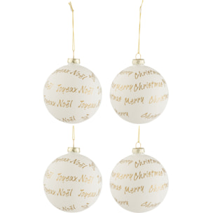J-Line boule De Noël Xmas - verre - blanc/or - medium - boîte de 4
