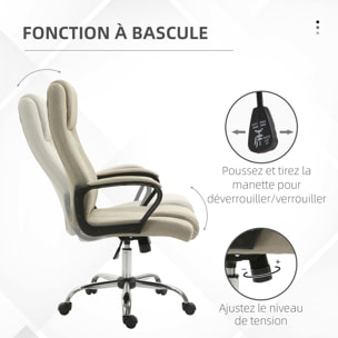 Fauteuil de bureau à roulettes chaise manager ergonomique pivotante hauteur réglable lin beige