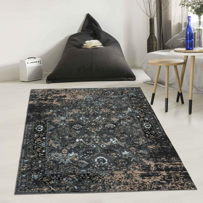 Tapis salon et chambre tissé en PET motif rétro-vintage FALU