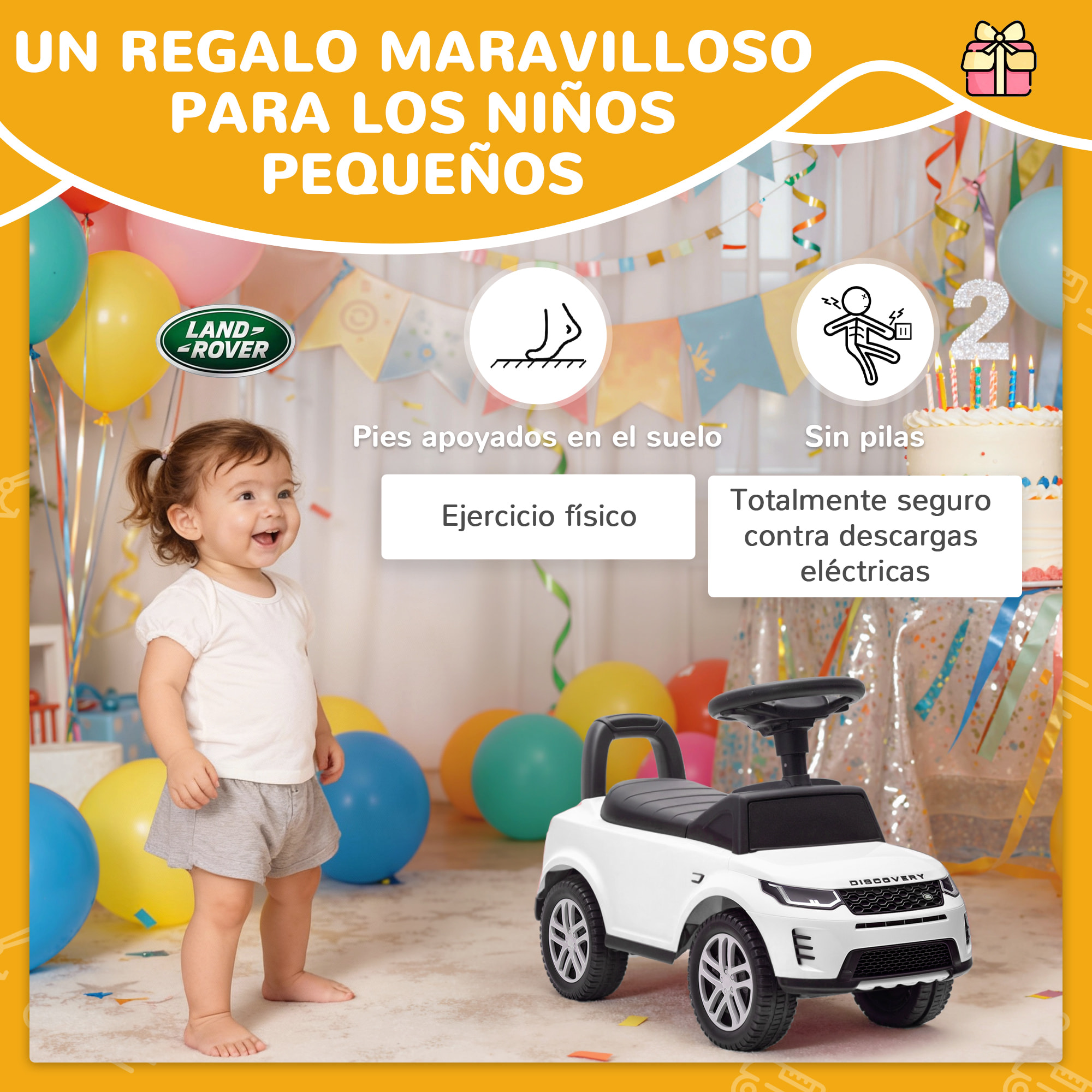Coche Correpasillos con Licencia de Land Rover, Correpasillos para Niños de 18-36 Meses con Almacenaje, Volante, Bocina, Sonidos de Motor, 65,5x28x42 cm, Blanco