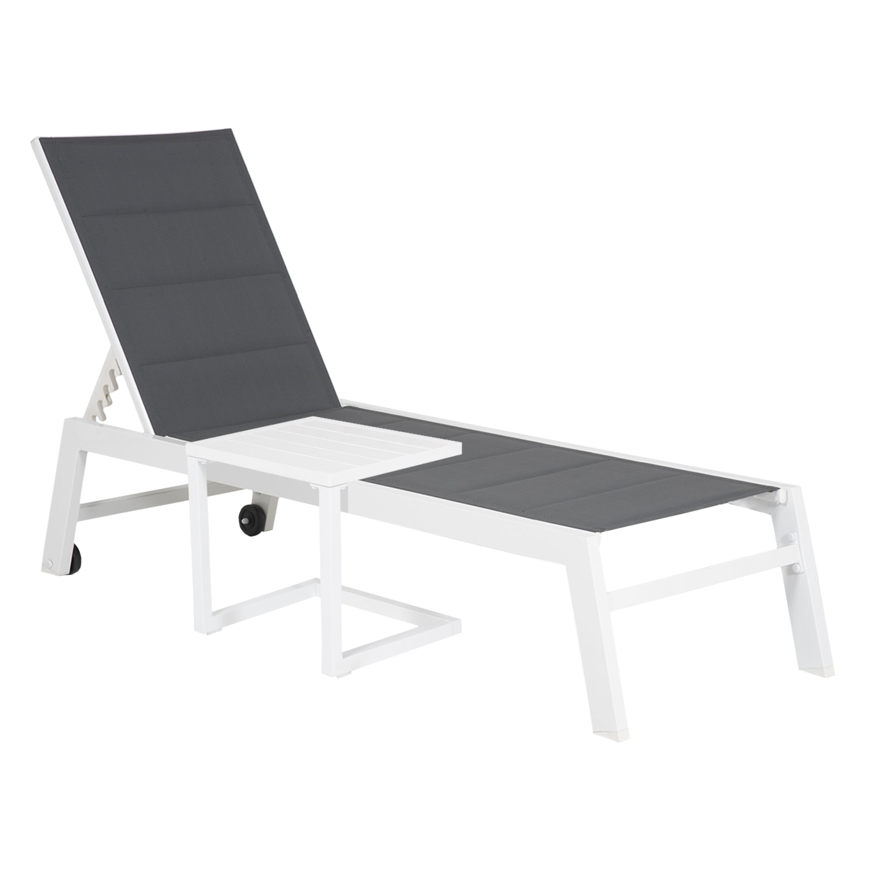 Set bain de soleil et table d'appoint BARBADOS en textilène gris - aluminium blanc