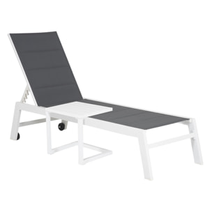 Set bain de soleil et table d'appoint BARBADOS en textilène gris - aluminium blanc