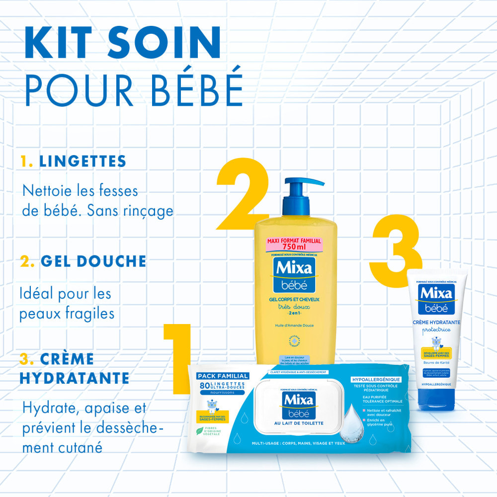 Lot de 12 - Mixa Bébé Lingettes à l’Eau Nettoyante x80