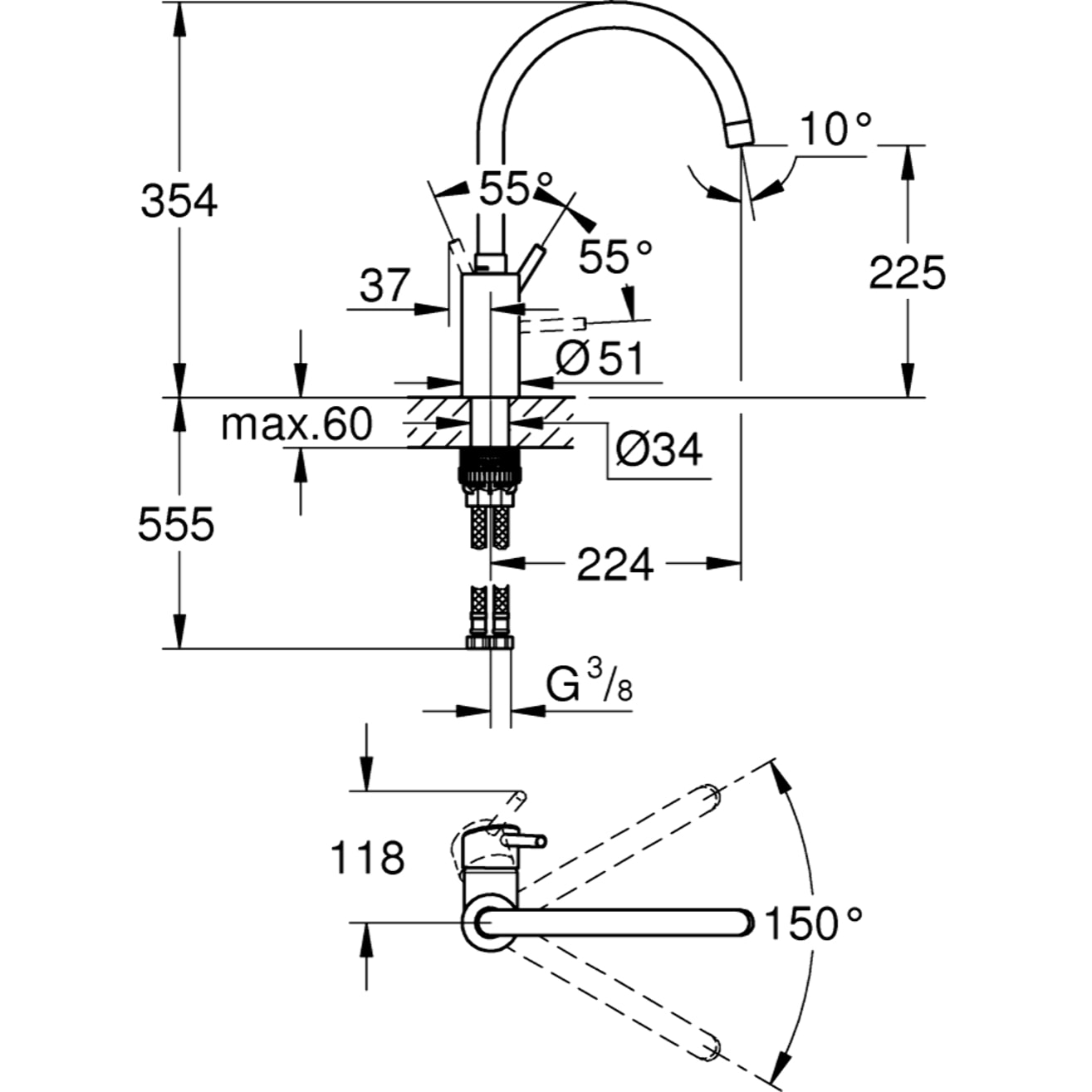 Mitigeur monocommande Evier Concetto Chromé