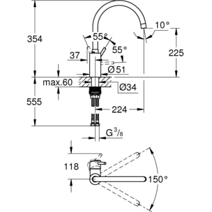 Mitigeur monocommande Evier Concetto Chromé
