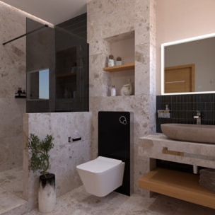 Glass bâti-support pour WC suspendu, hauteur 100,3 cm, double chasse 3/6 L, noir (SATAMGBL-FR)