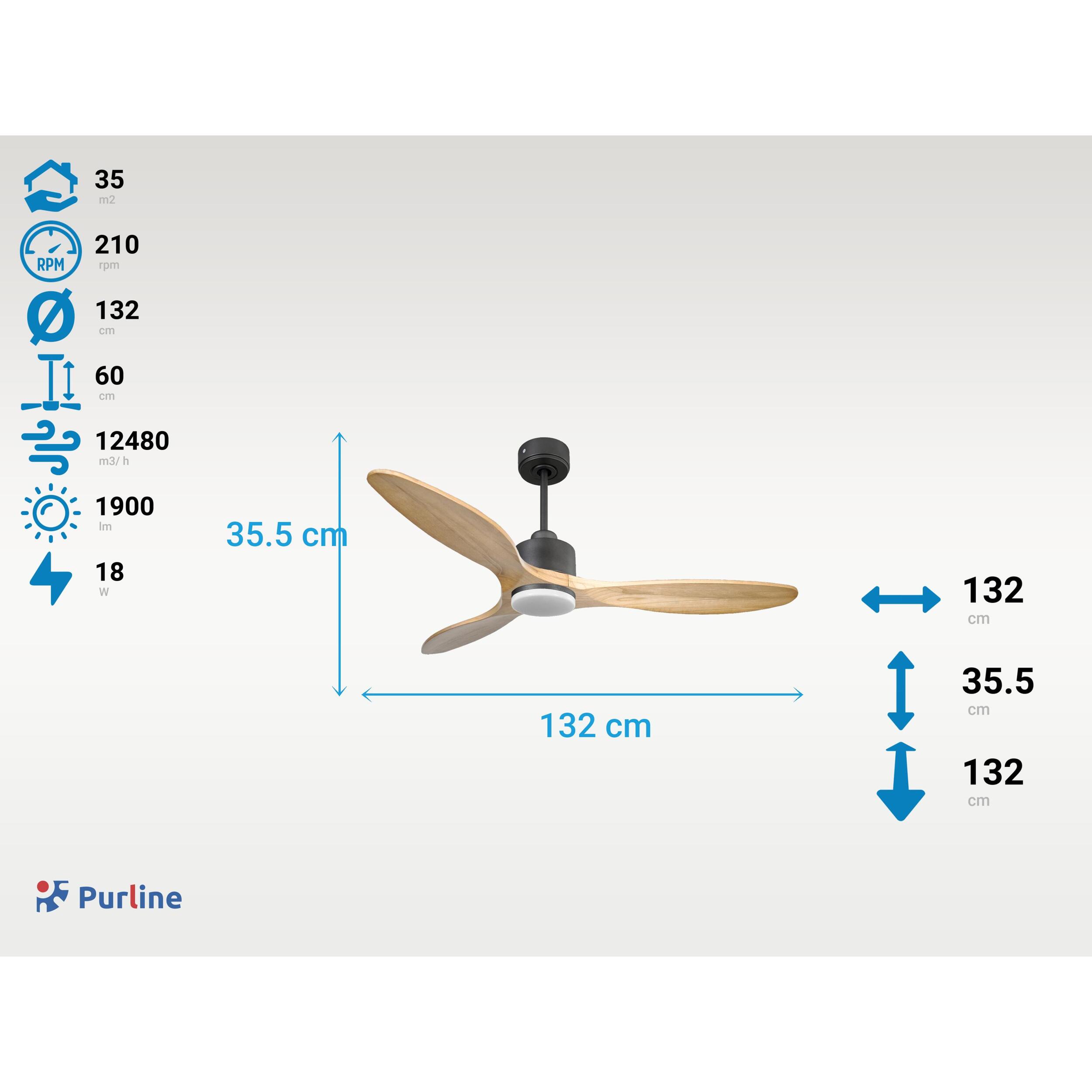 Ventilateur de plafond Réversible  Thermostat Dimmable Wifi Moteur à courant continu Toits en pente Télécommande Lumière à trois tons Hypersilence Mémoire
