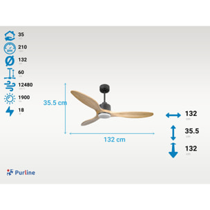 Ventilateur de plafond Réversible  Thermostat Dimmable Wifi Moteur à courant continu Toits en pente Télécommande Lumière à trois tons Hypersilence Mémoire