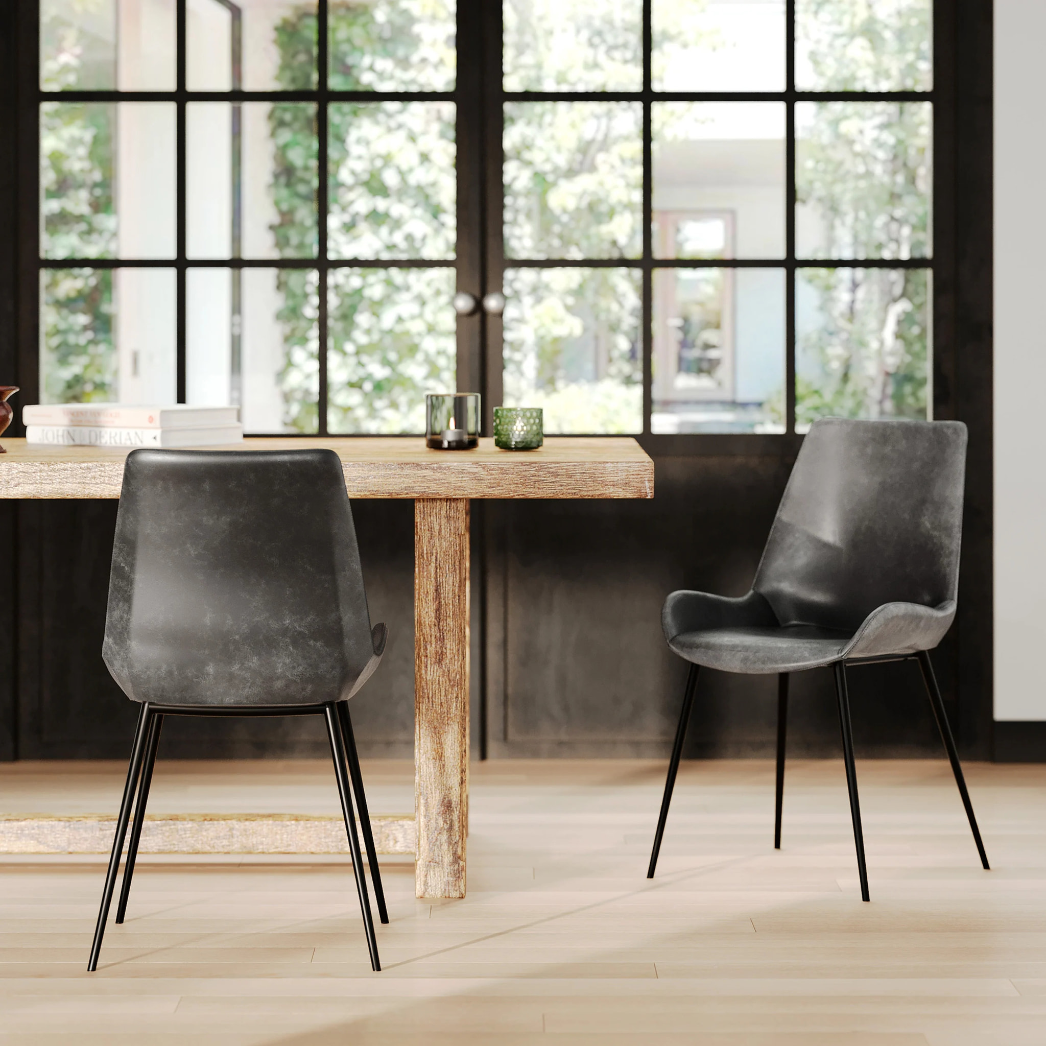 Lot de 2 chaises en cuir synthétique gris foncé - Austin