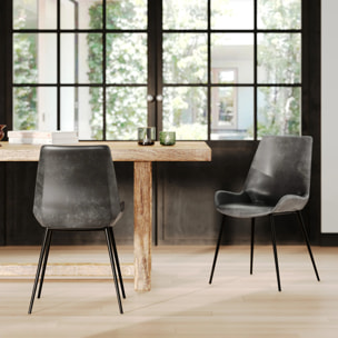 Lot de 2 chaises en cuir synthétique gris foncé - Austin