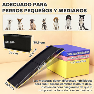 PawHut Rampa para Perros Superficie Esmerilada, 155 cm, Rampa para Perros para Coche Plegable con Asa, Ángulo Ajustable, Antideslizante, para Todas las Razas, para Cama, Sofá, Negro