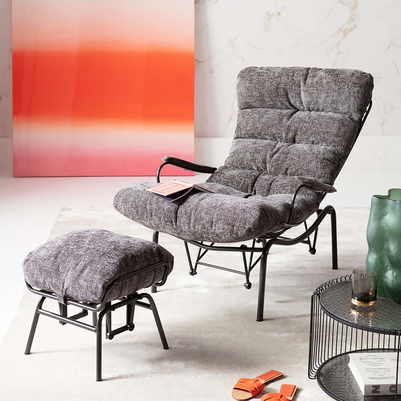 Fauteuil et repose-pieds Vienna Swing gris Kare Design