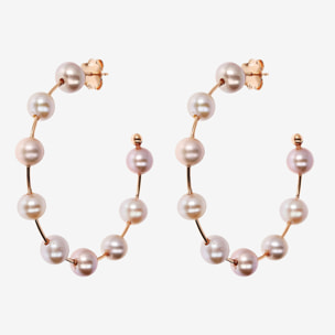 PERLAVIVA - Orecchini a Cerchio con Perle d'Acqua Dolce Multicolor Ø 6/6.5 mm in Argento 925 placcato Oro Rosa 18Kt