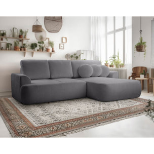 Candela - canapé d'angle droit 4 places - convertible avec coffre - en tissu bouclette - Gris foncé