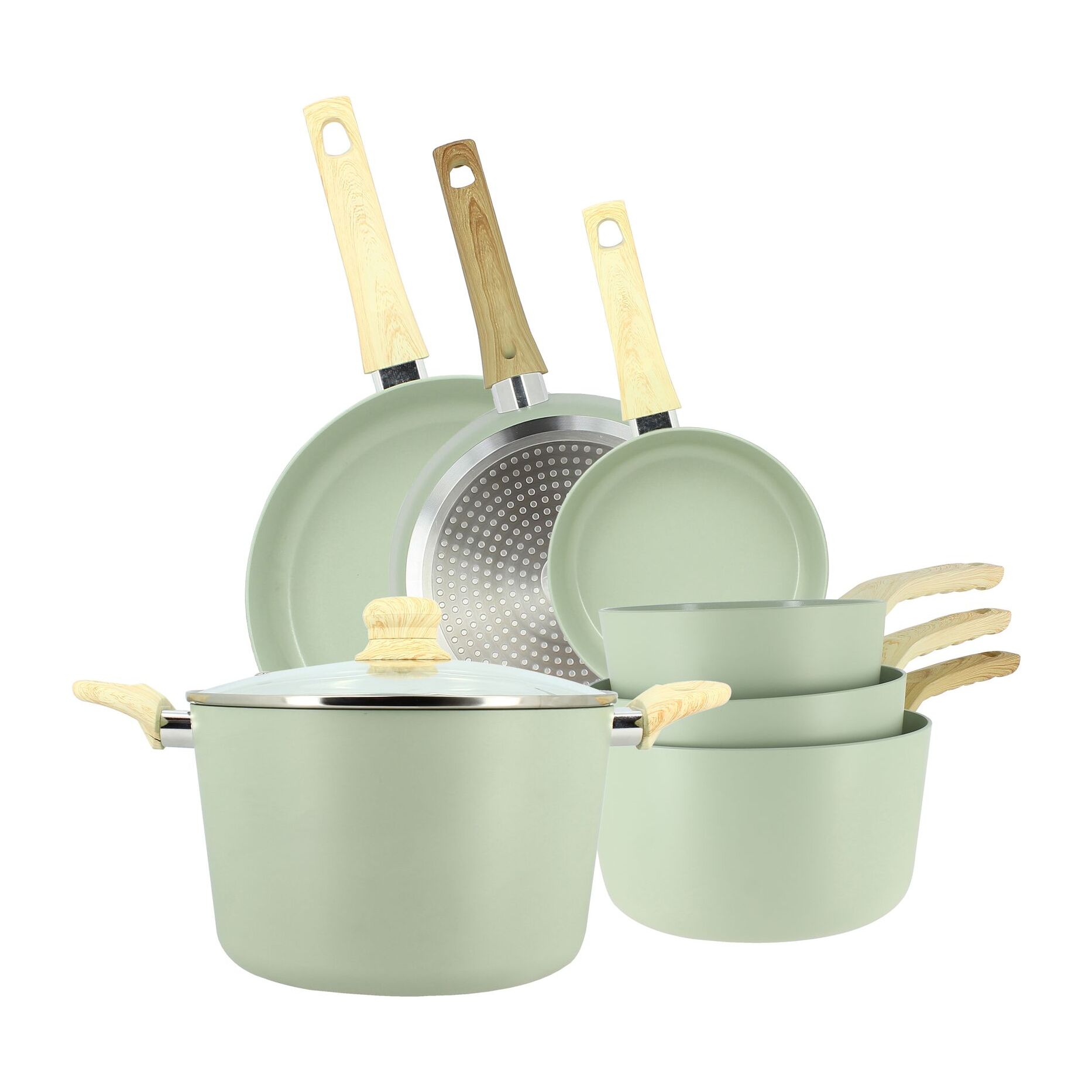 Batterie de cuisine 7 pcs en aluminium céladon - compatible induction CELADON