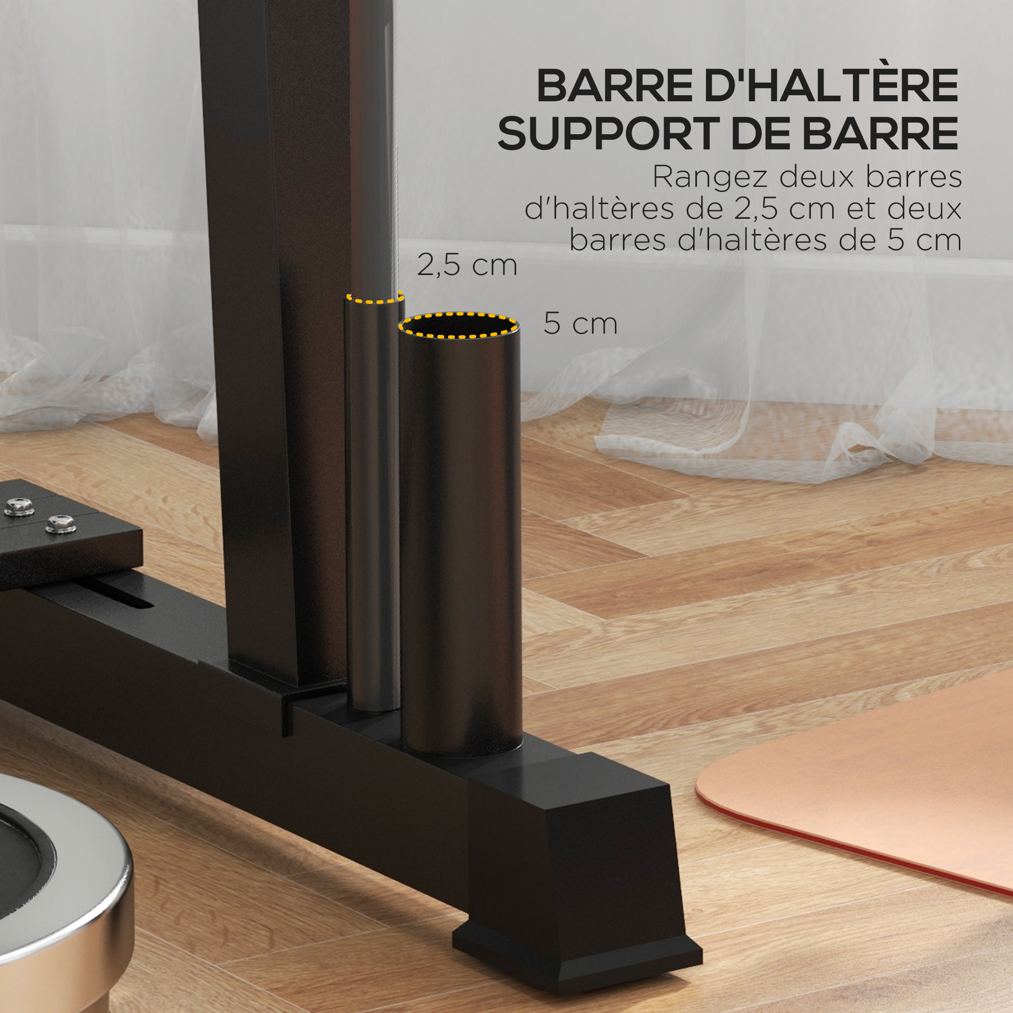 Support pour poids, haltères et barres - rack haltères multifonction - charge max. 200 Kg - acier noir