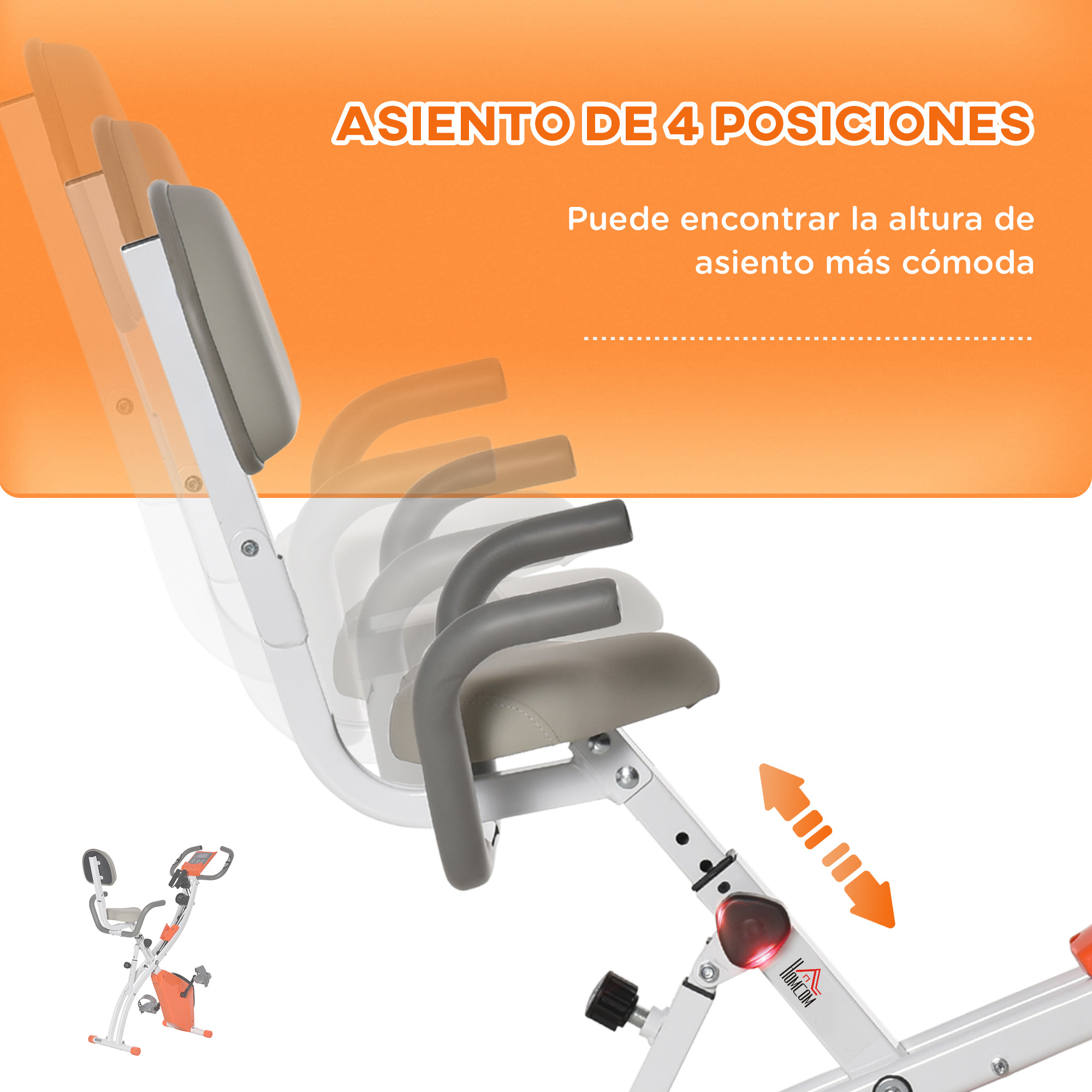 Bicicleta Estática Plegable Regulable en Altura Resistencia Magnética Ajustable Bicicleta de Ejercicio Fitness con Pantalla LCD y Asiento con Respaldo Sensor de Pulso 105x48x118 cm Naranja