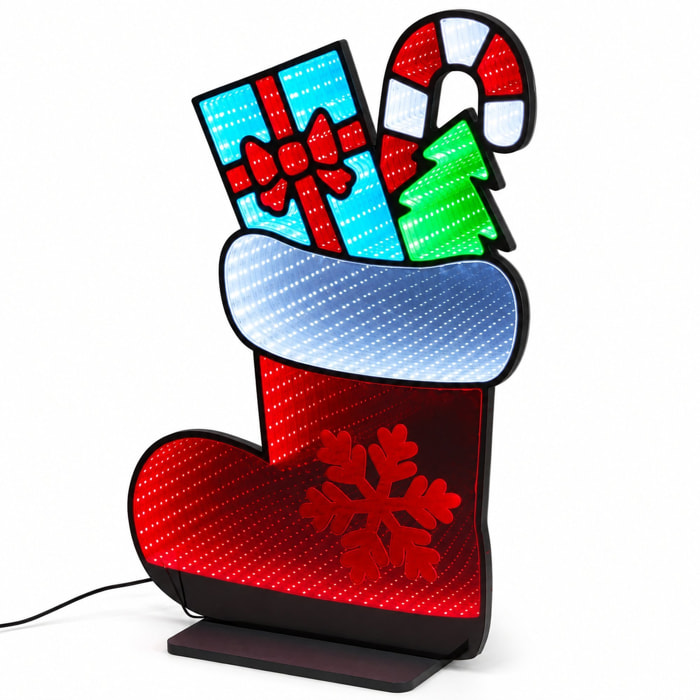 Calcetín navideño led infinity mirror con 312 leds multicolor y efecto infinito 3d, con temporizador - 44x60 cm