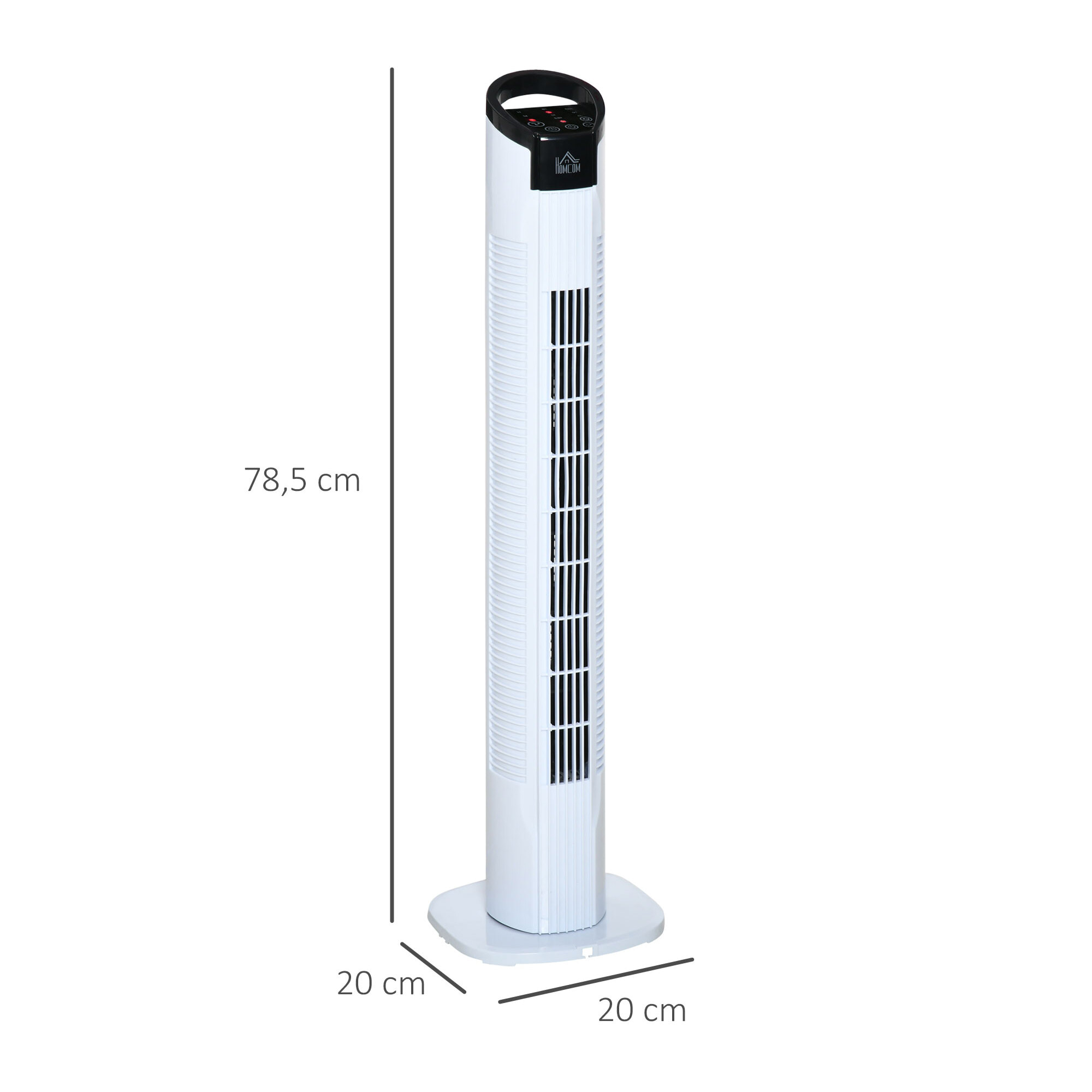 Ventilador de Torre Ventilador Vertical 50W con Mando a Distancia 3 Velocidades Pantalla LED Temporizador 7,5h y Oscilante 70° Ø20x78,5 cm