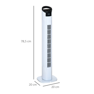 Ventilador de Torre Ventilador Vertical 50W con Mando a Distancia 3 Velocidades Pantalla LED Temporizador 7,5h y Oscilante 70° Ø20x78,5 cm