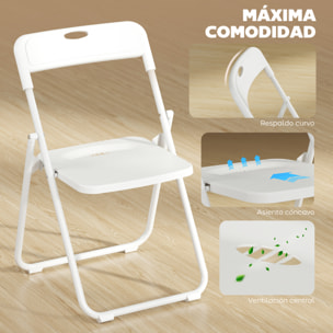 Juego de 6 Sillas Plegables de Plástico, Estructura de Acero, Sillas de Comedor con Respaldo Curvo, Asiento Cóncavo, para Espacios Pequeños, Salón, Oficina, Cocina, Blanco