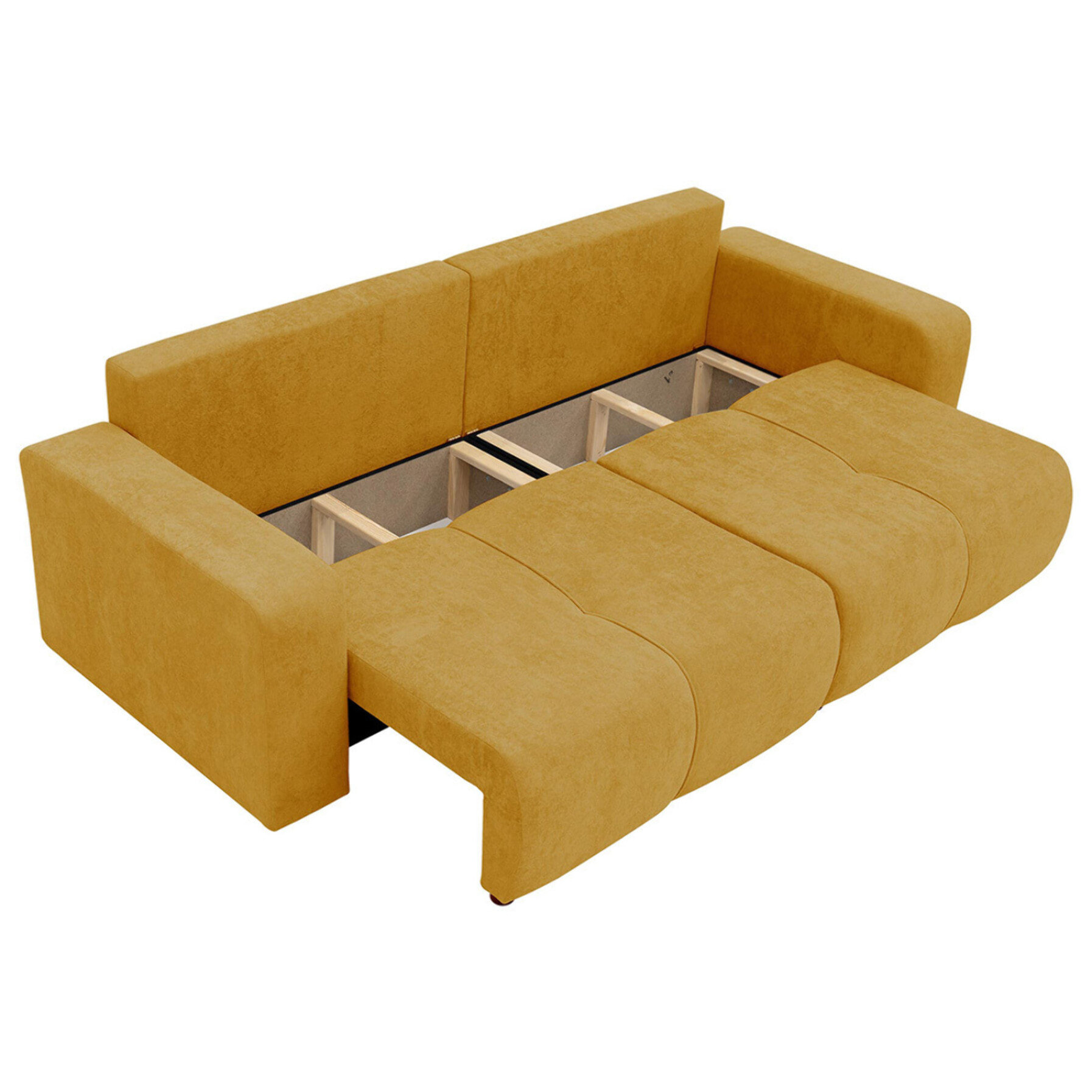 Nicole - Canapé droit 3 places convertible avec coffre en tissu - Jaune
