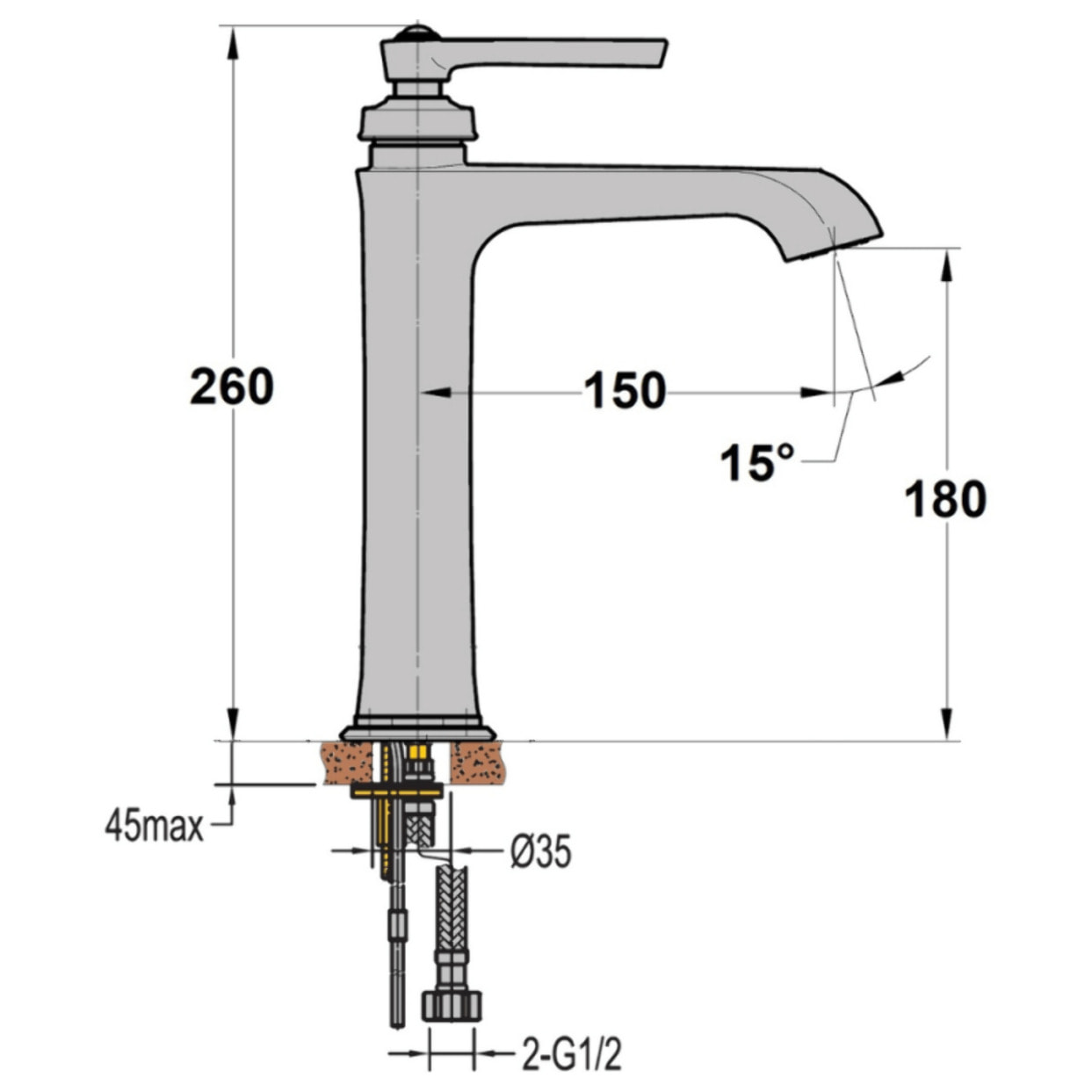 Lot de 2 robinets lavabo haut Paini Lady's 180 Chromé