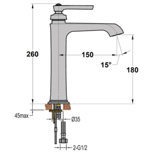 Lot de 2 robinets lavabo haut Paini Lady's 180 Chromé