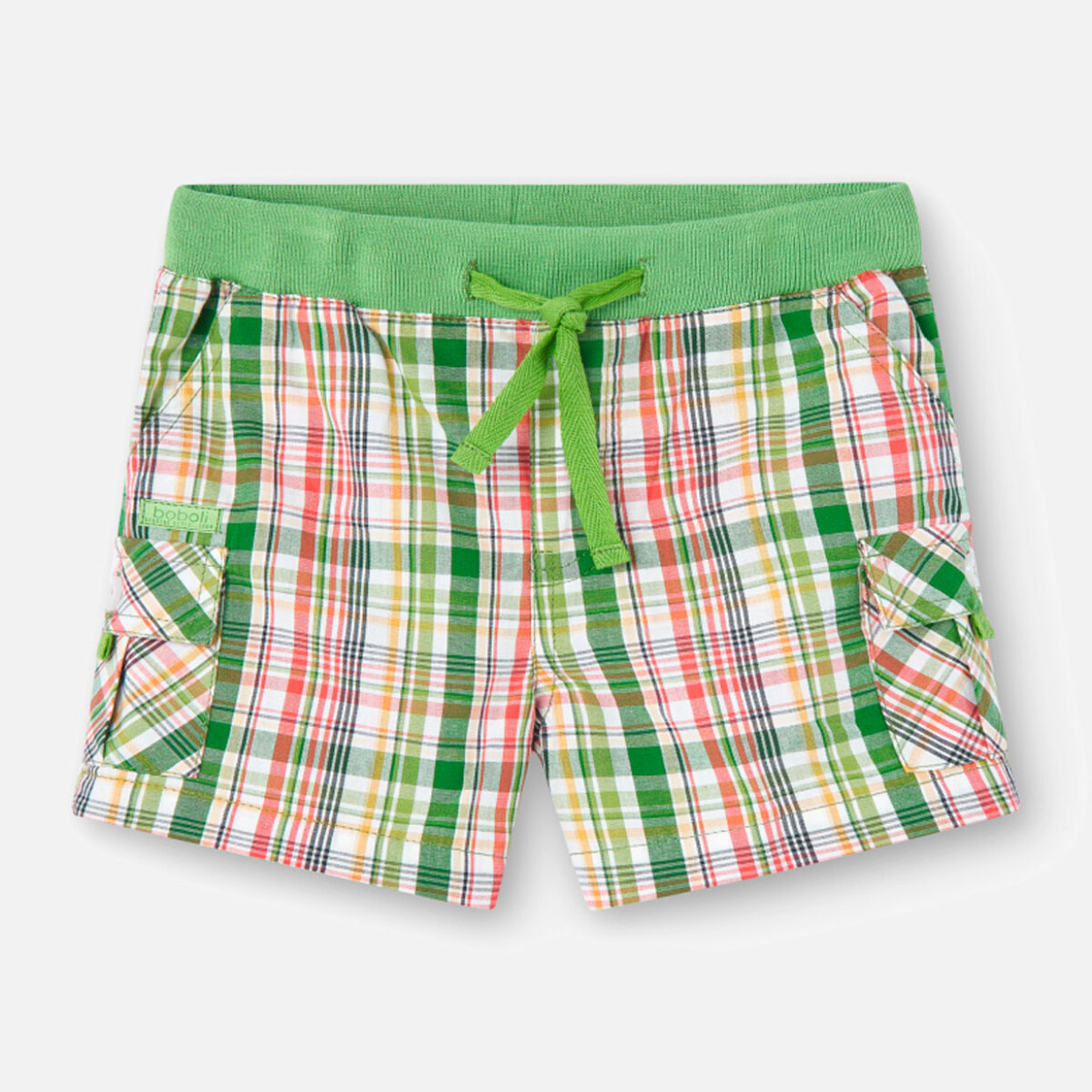 Bermudas niÃ±o, popelÃ­n, estampado de cuadros, verde