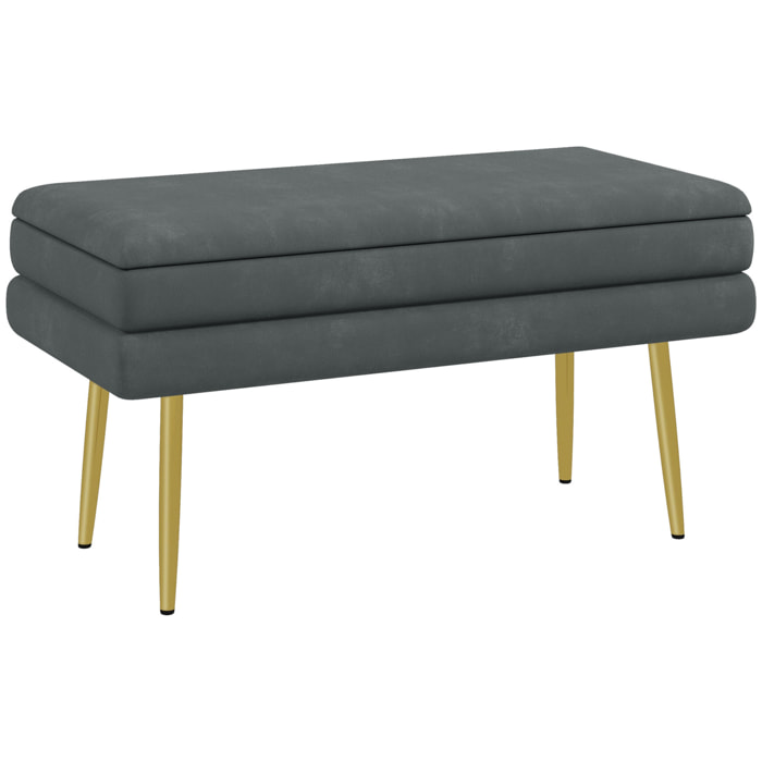 Baúl de Almacenaje para Dormitorio 30L Puff Almacenaje Tapizado en Terciopelo Banco de Almacenaje Desmontable con Patas de Acero para Entrada Salón 79,5x37,5x43 cm Gris Oscuro