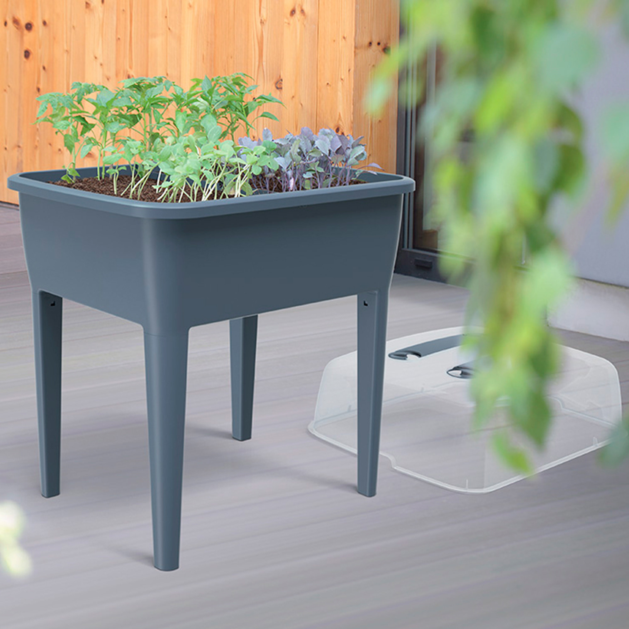 Jardinera alta con patas de 83 L, Prosperplast Respana en color Gris