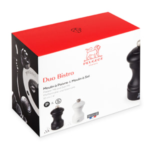 Duo de moulins à poivre et à sel manuels en bois couleur noir et blanc 10 cm Bistro