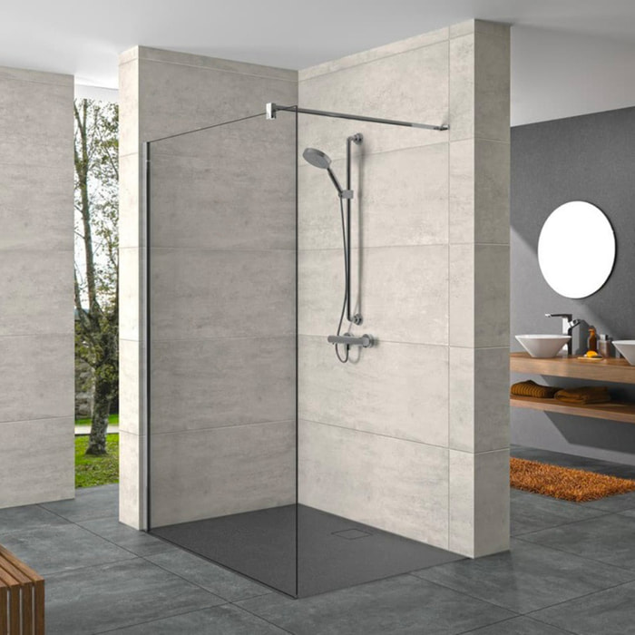 Design Pure 130x200cm paroi en verre 8 mm anticalcaire, avec bras et profilés chrome brillant (SIKOKHWI130)