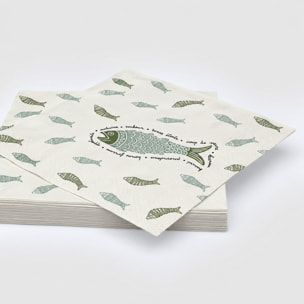 Lot de 20 serviettes en papier motif poisson - Bleu